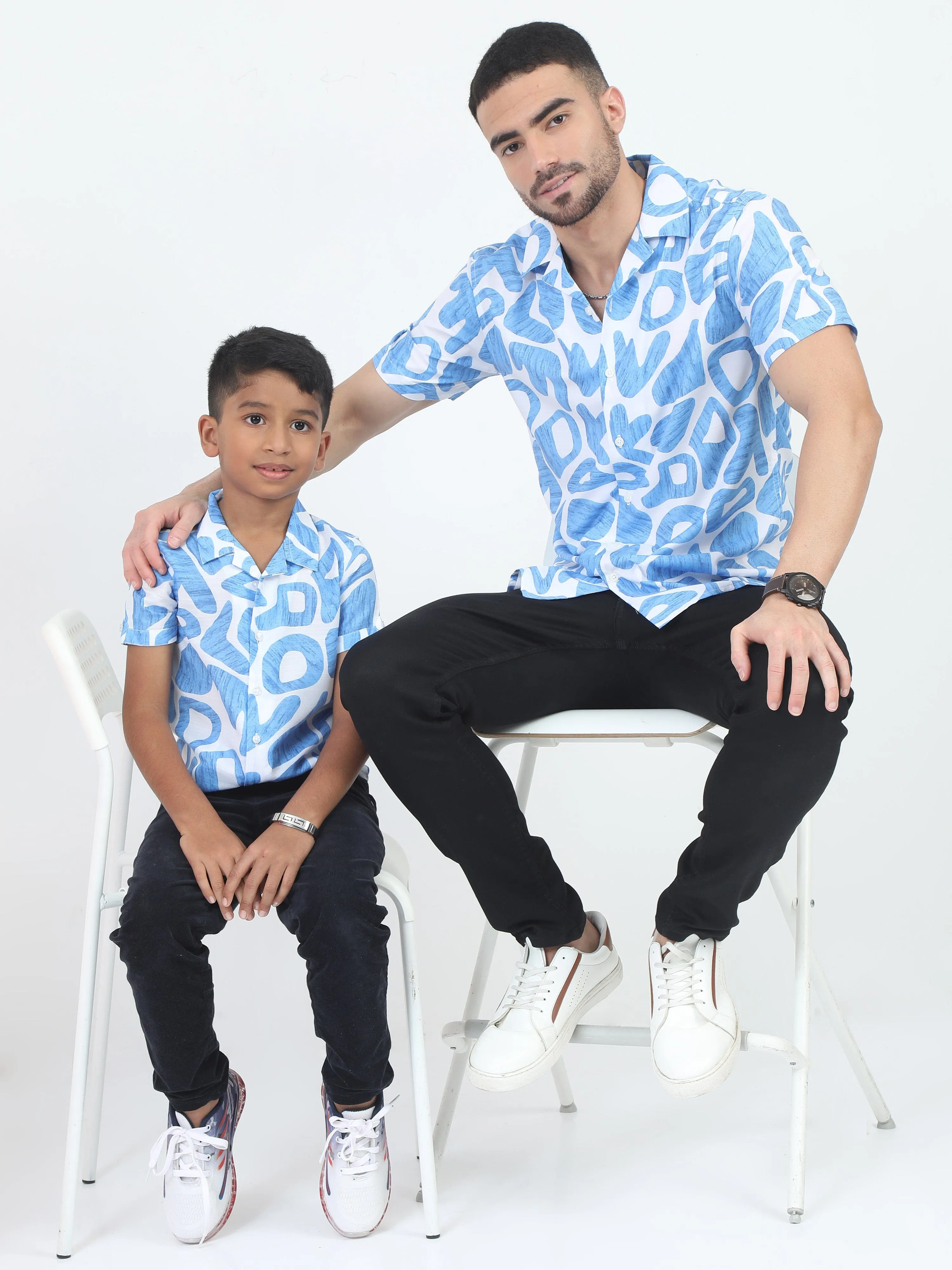 Dad & Son Zaraffah Printed Shirt Ocean Blue