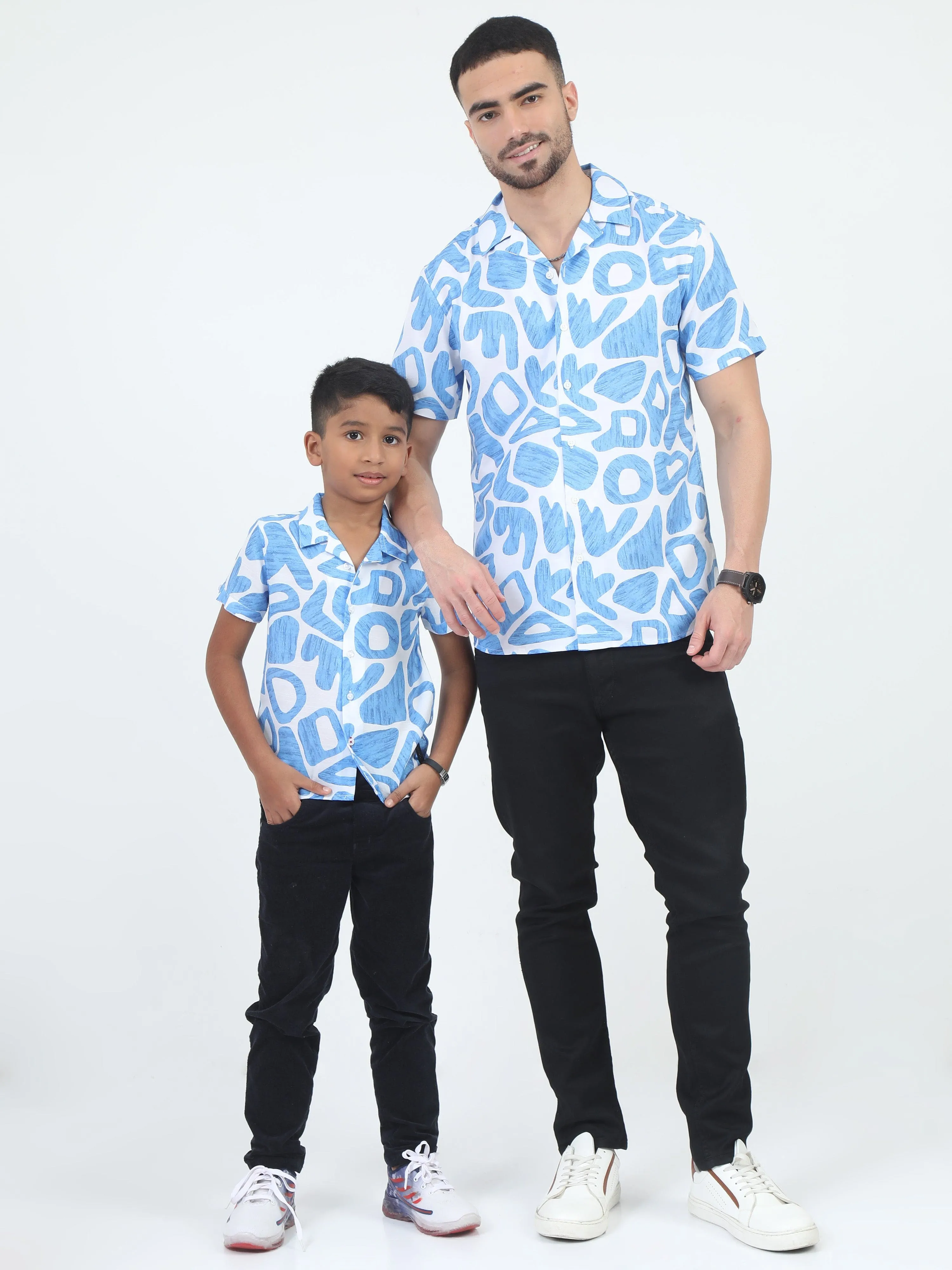 Dad & Son Zaraffah Printed Shirt Ocean Blue