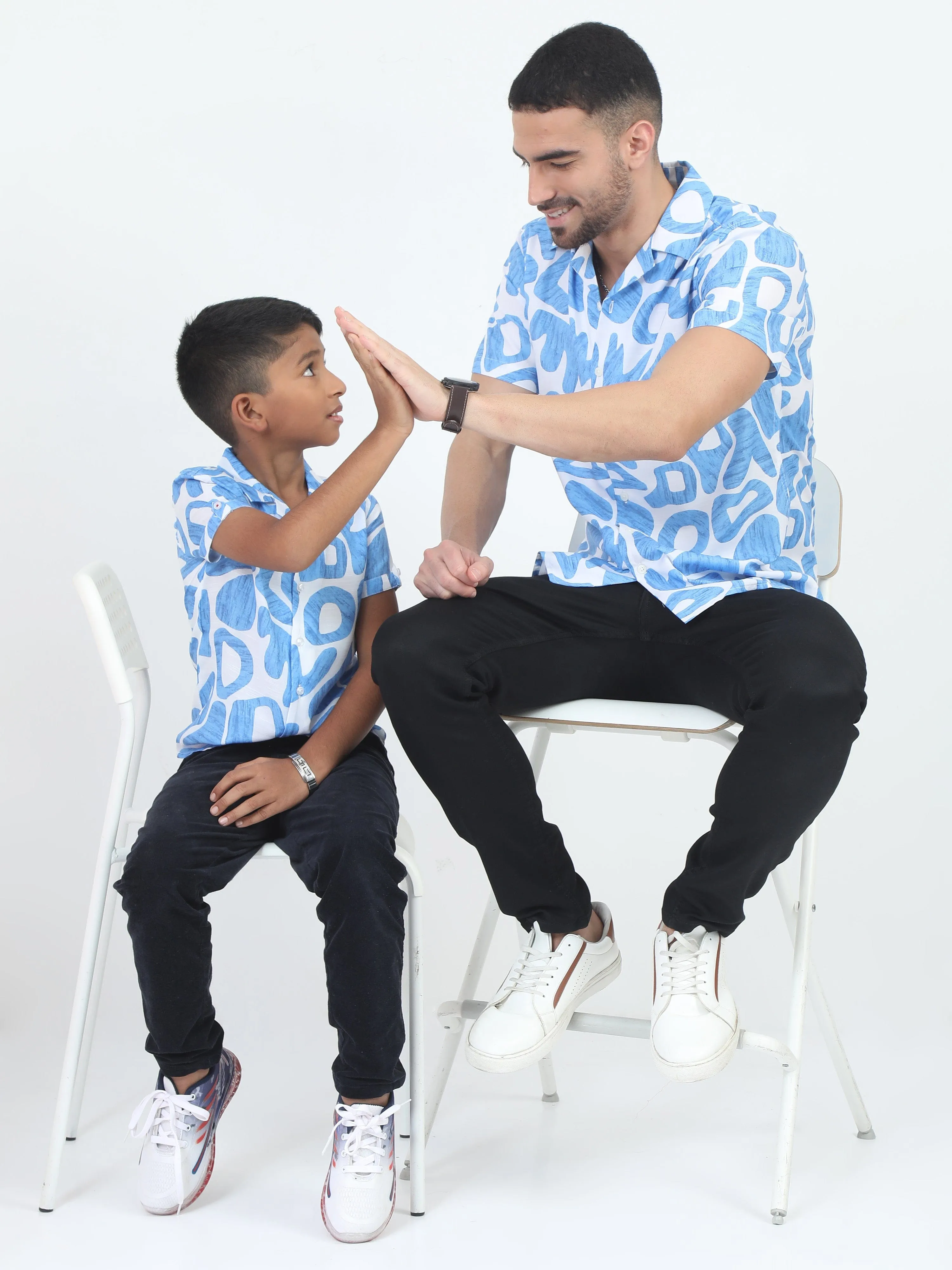 Dad & Son Zaraffah Printed Shirt Ocean Blue