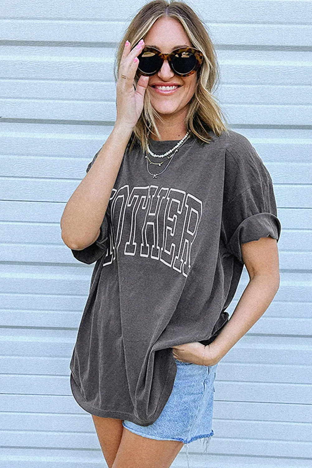 Dark Grey MOTHER Graphic Mineral Wash Oversized T Shirt
