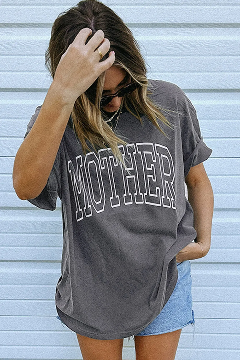 Dark Grey MOTHER Graphic Mineral Wash Oversized T Shirt