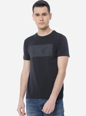 Dark Grey Printed Slim Fit T-Shirt | JadeBlue