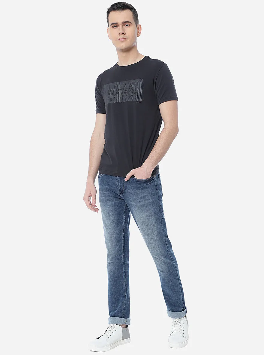 Dark Grey Printed Slim Fit T-Shirt | JadeBlue