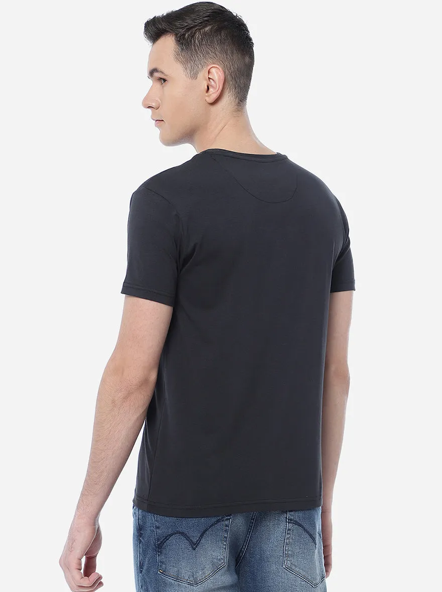 Dark Grey Printed Slim Fit T-Shirt | JadeBlue