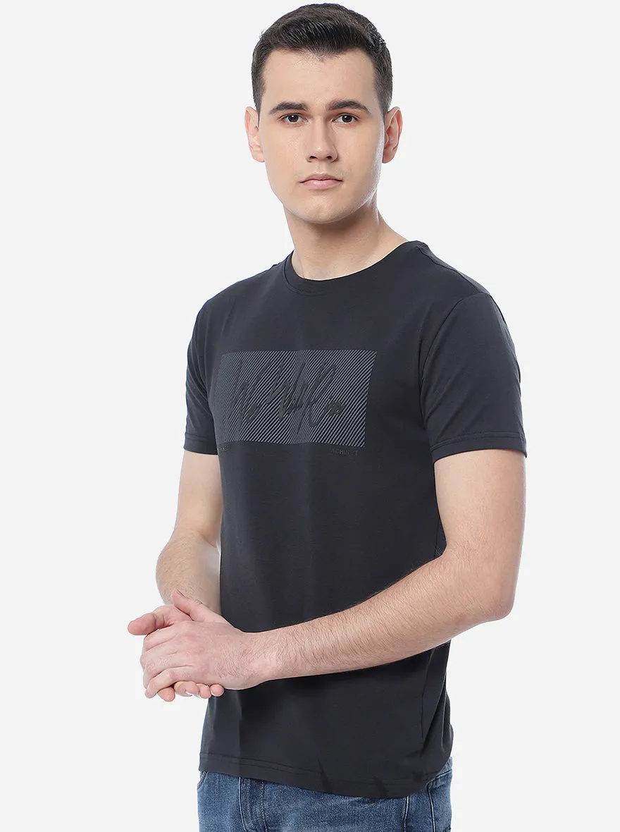 Dark Grey Printed Slim Fit T-Shirt | JadeBlue