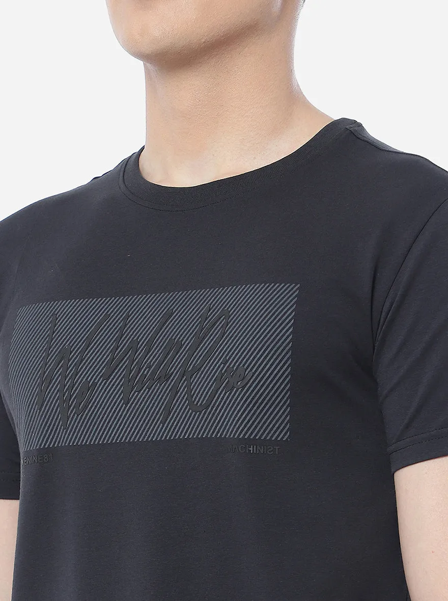 Dark Grey Printed Slim Fit T-Shirt | JadeBlue