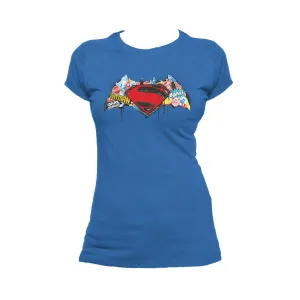 DC Batman V Superman Logo Stencil Official Women's T-shirt (Blue)