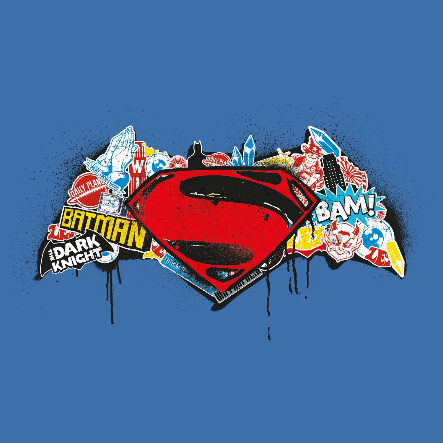 DC Batman V Superman Logo Stencil Official Women's T-shirt (Blue)