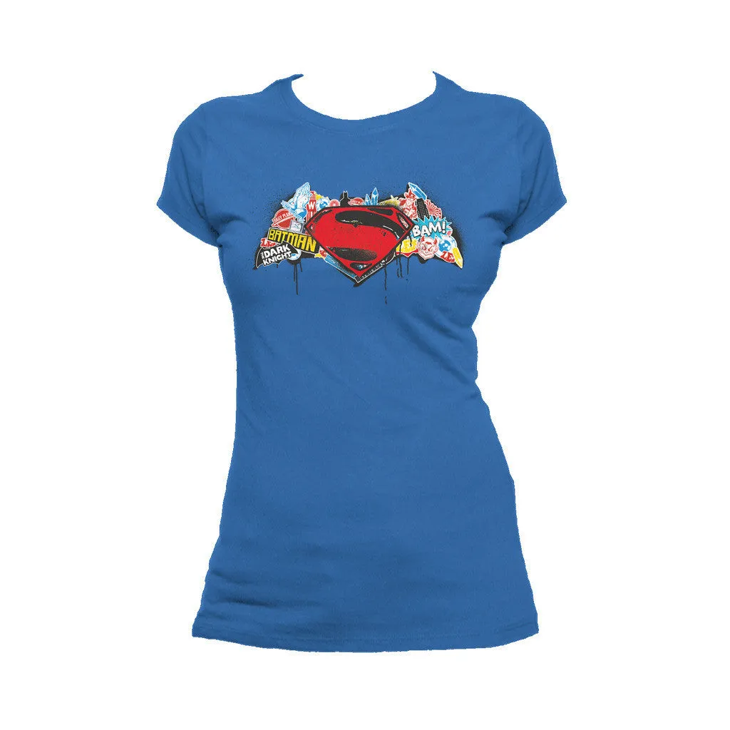 DC Batman V Superman Logo Stencil Official Women's T-shirt (Blue)