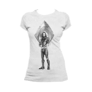 DC Justice League Logo Aquaman Trident Official Women's T-shirt (Heather Grey)