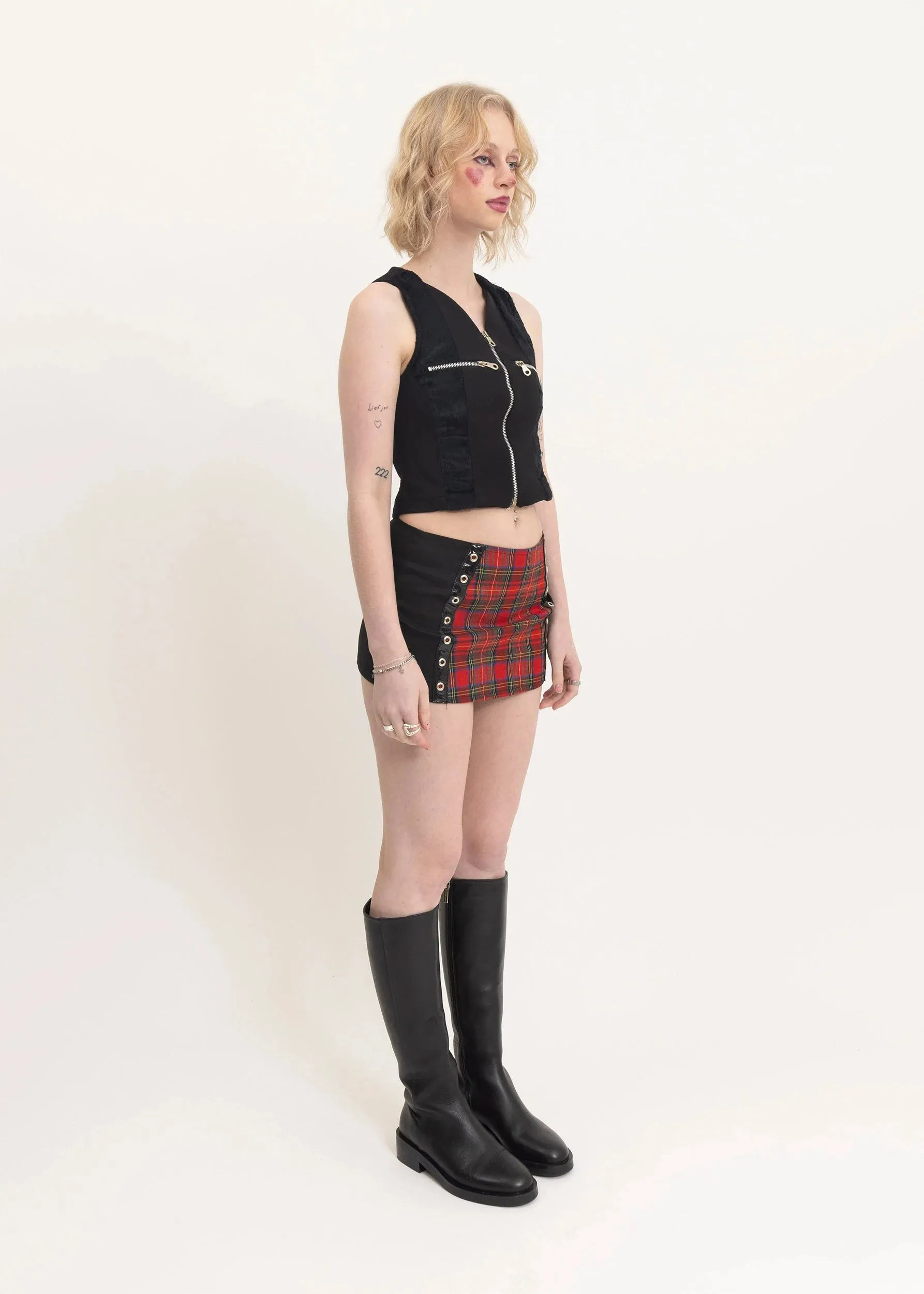 Dead stock tartan micro mini skirt- red
