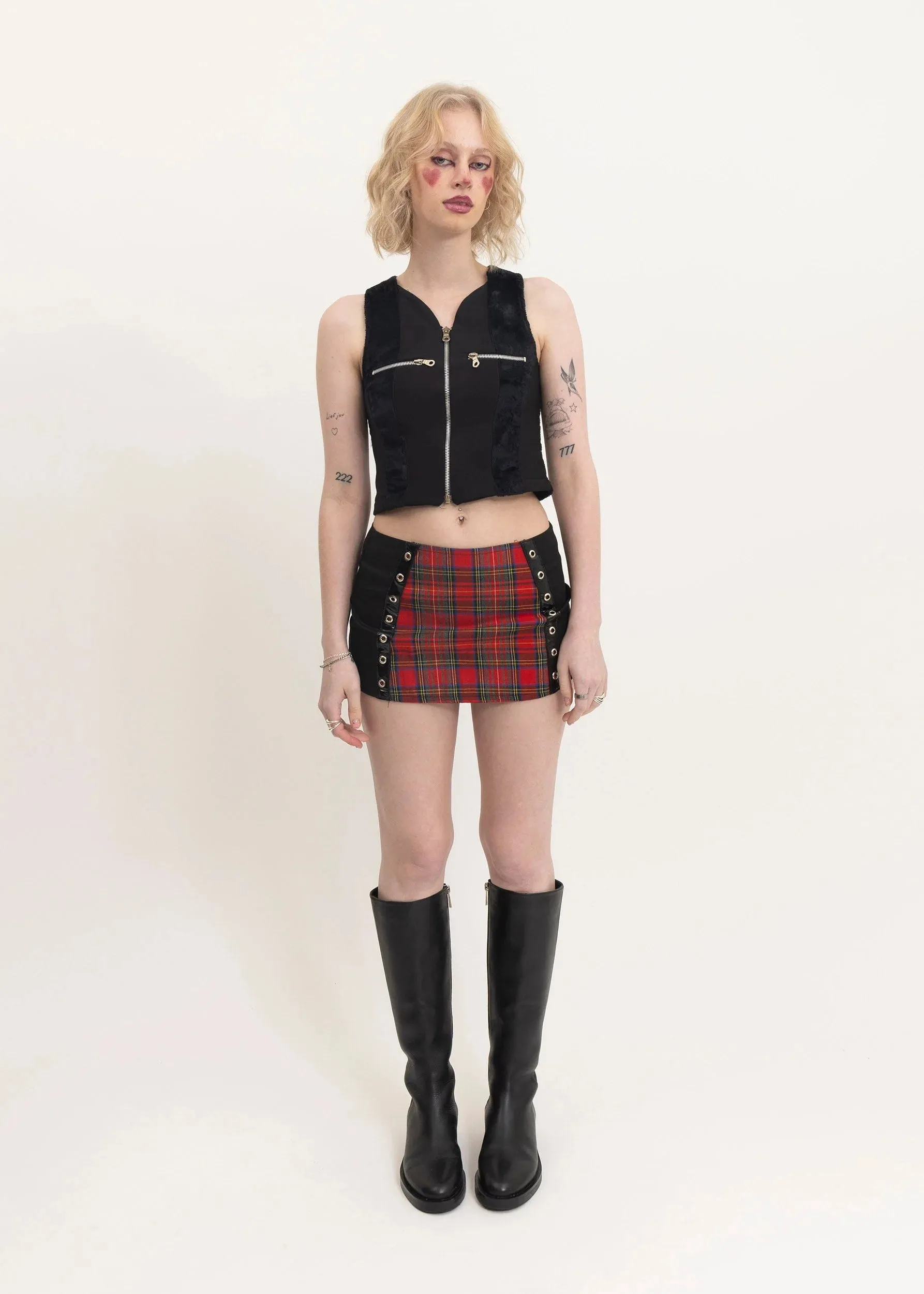 Dead stock tartan micro mini skirt- red