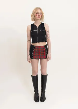 Dead stock tartan micro mini skirt- red