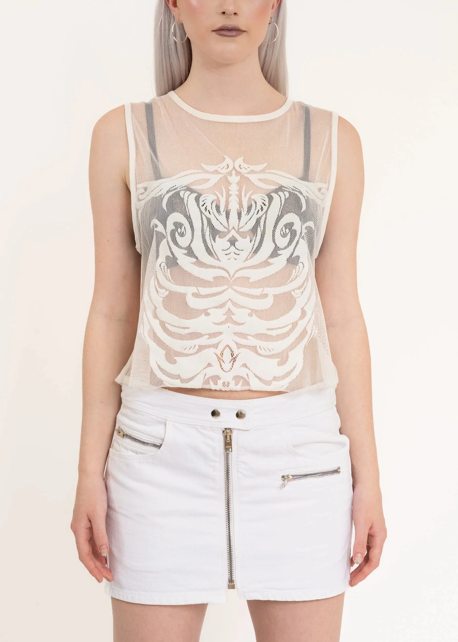 Denim mini skirt with silver hardware