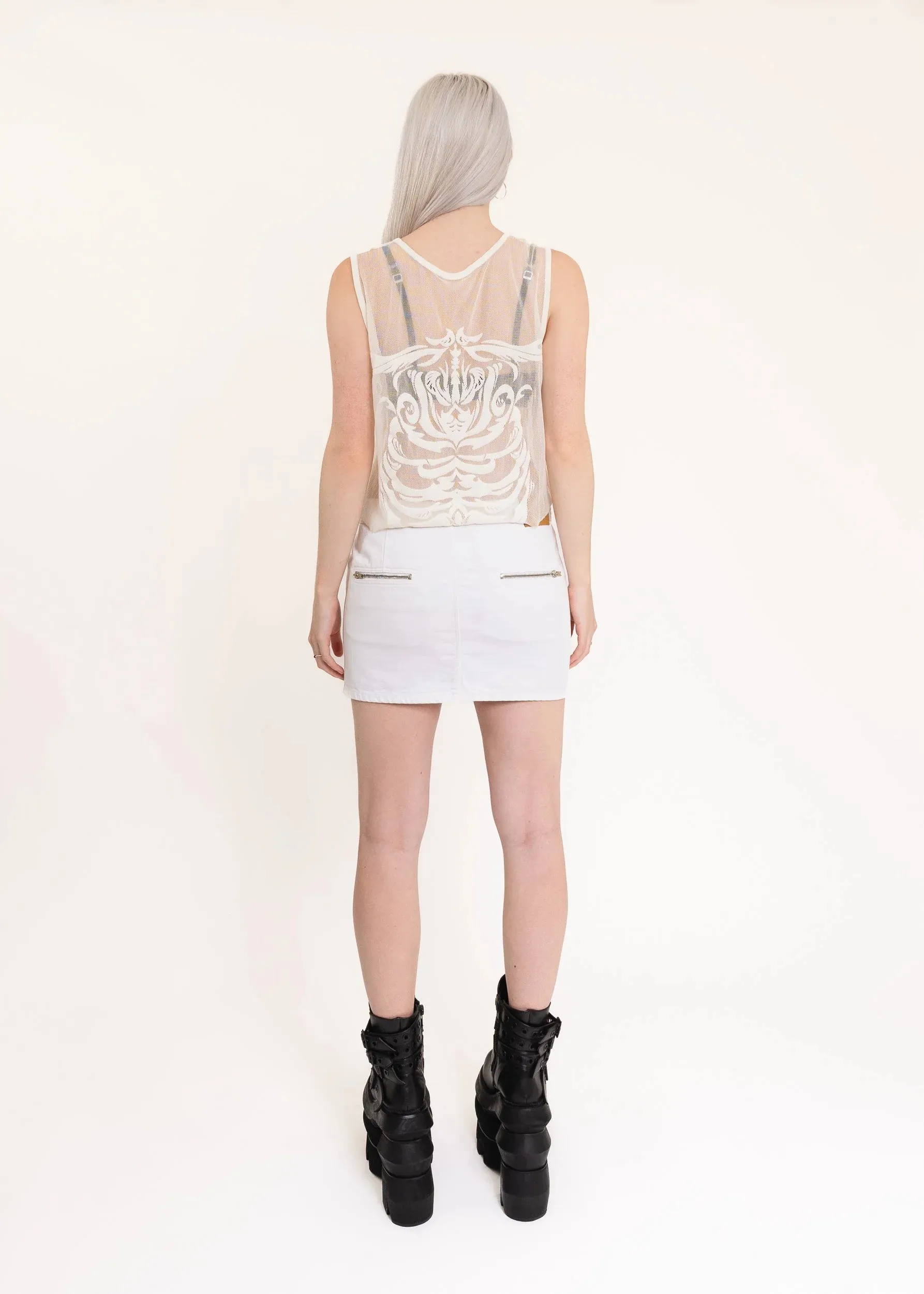 Denim mini skirt with silver hardware