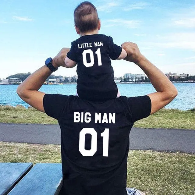 Family  matching Look outfits father and son big / little man Dad / baby summer T-shirt