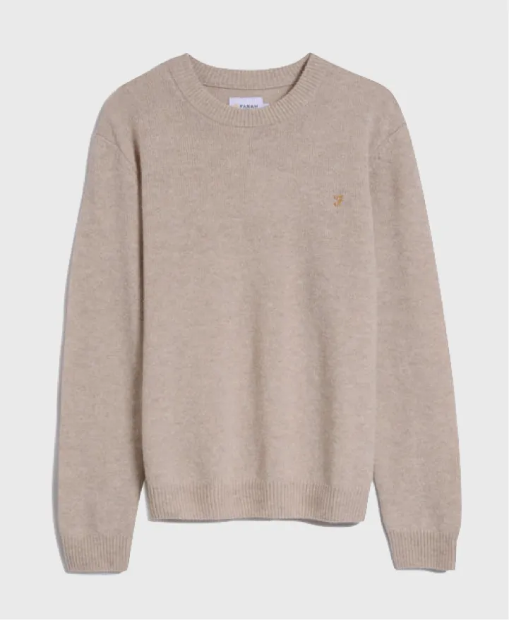 Farah Birchall Crewneck Lambswool Knitted Sweatshirt Straw Beige