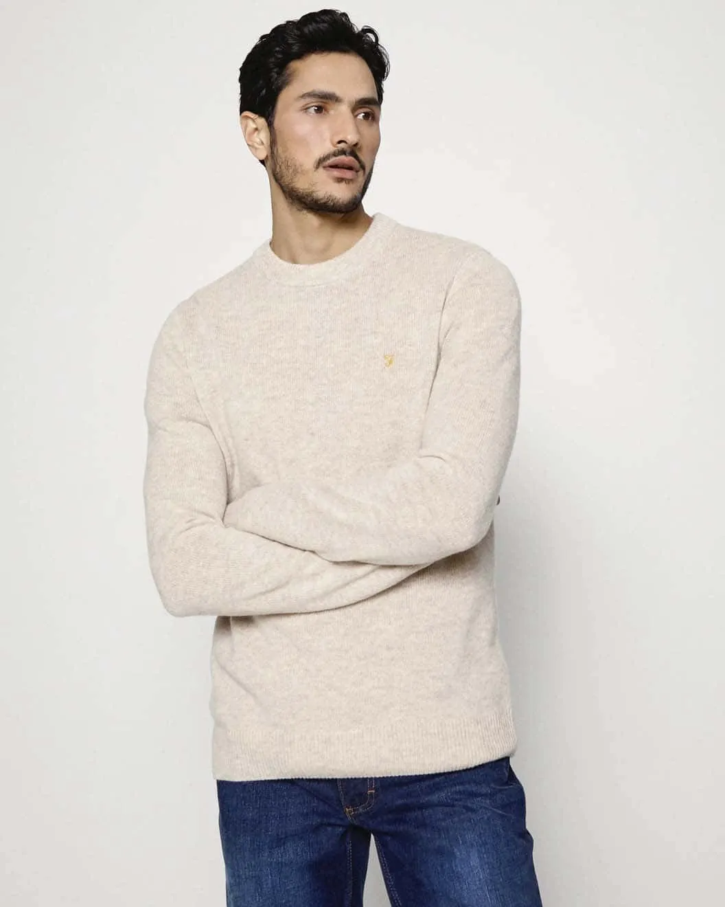 Farah Birchall Crewneck Lambswool Knitted Sweatshirt Straw Beige
