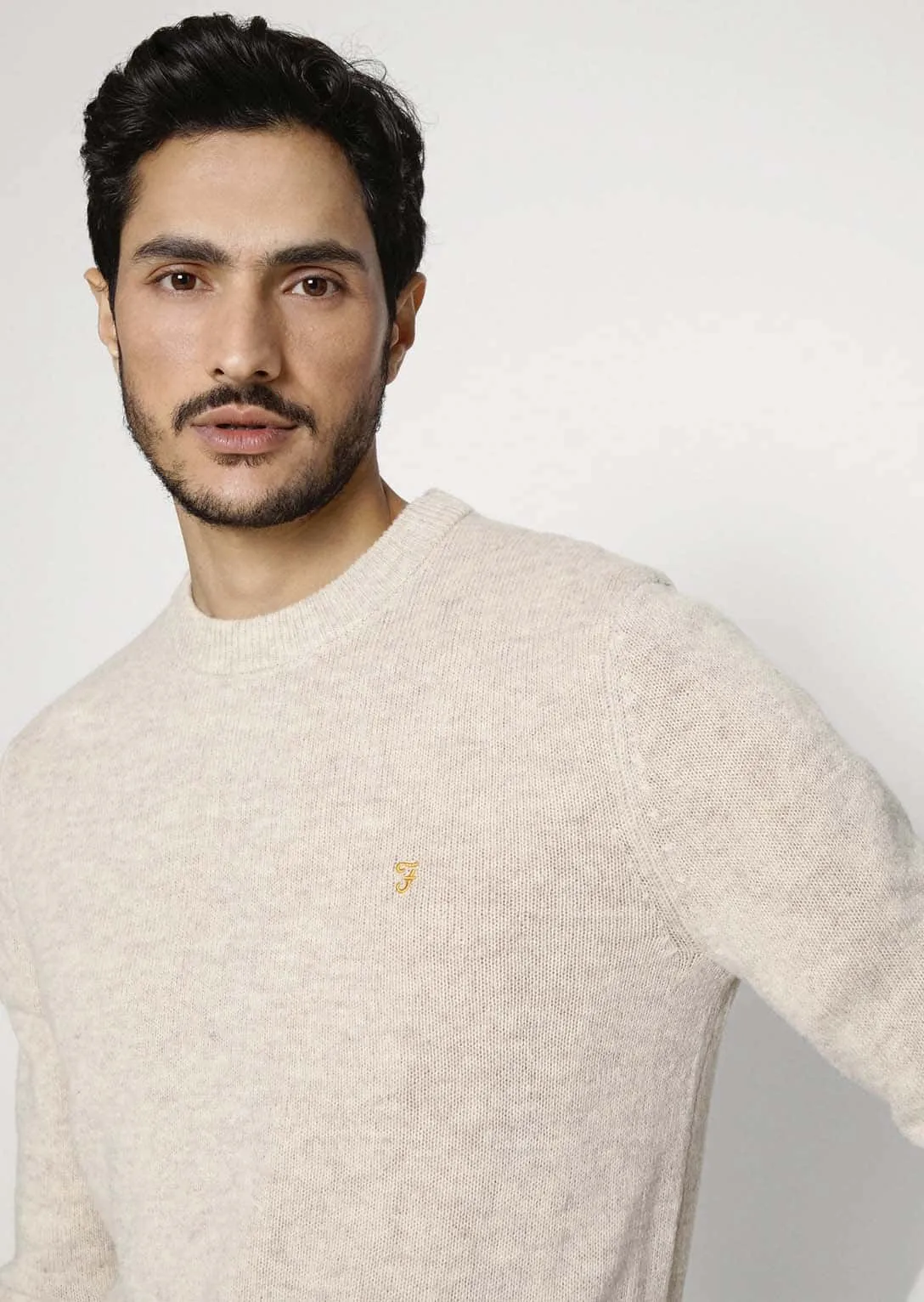 Farah Birchall Crewneck Lambswool Knitted Sweatshirt Straw Beige