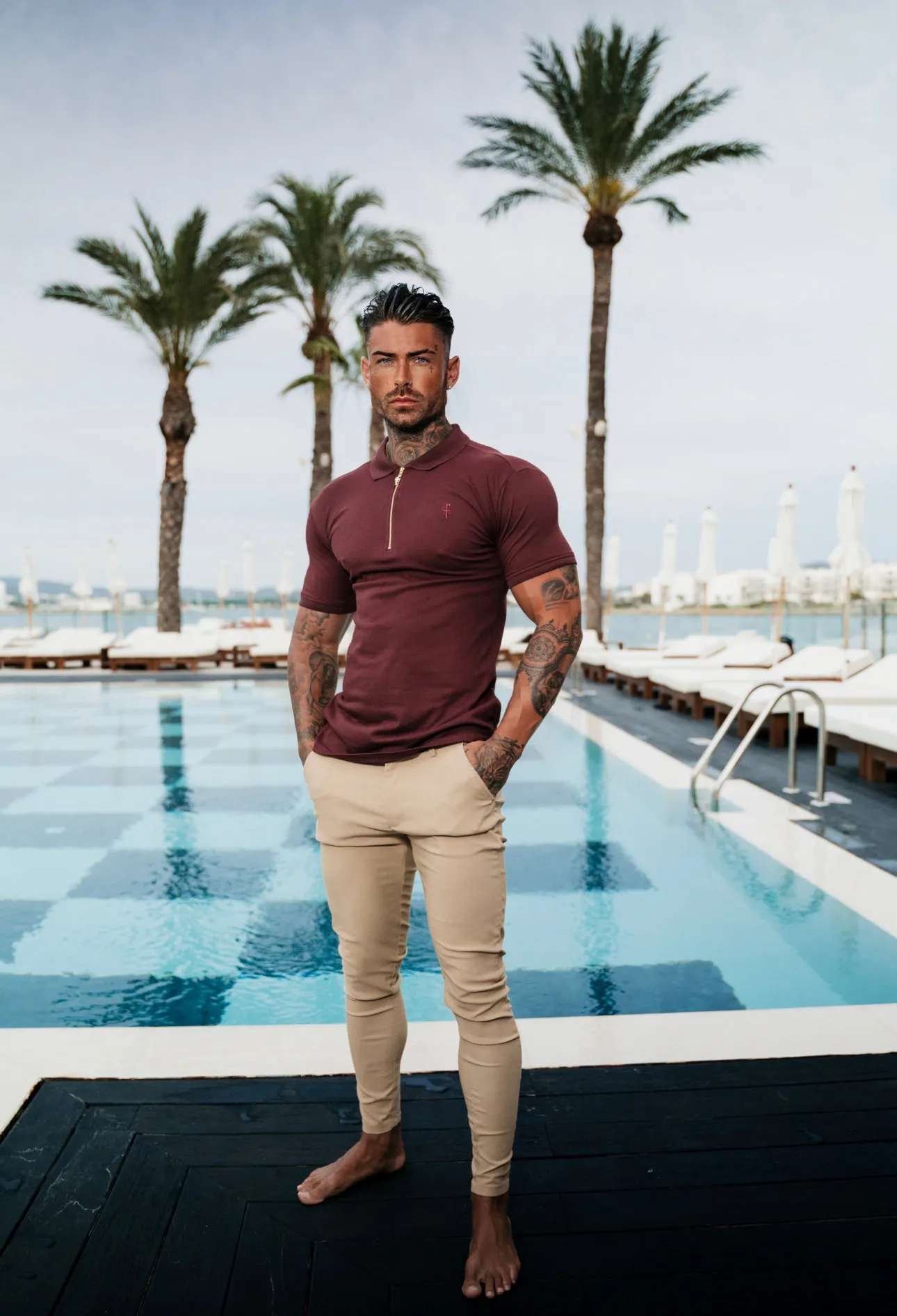 Father Sons Classic Burgundy and Gold Zipped Polo Shirt - FSH814