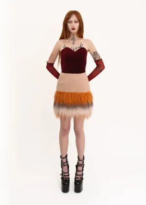 Faux Mongolian sheepskin trimmed mini skirt