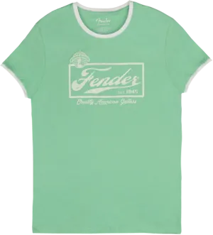 Fender® Beer Label Men's Ringer Tee, Sea Foam Green/White