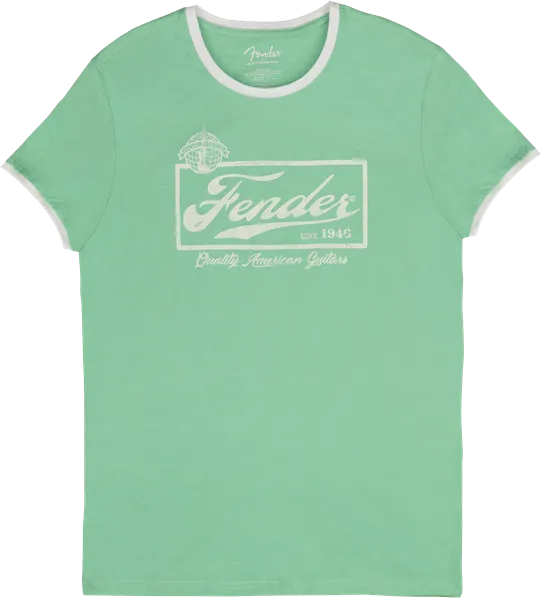 Fender® Beer Label Men's Ringer Tee, Sea Foam Green/White