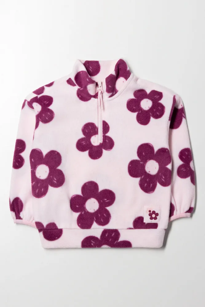 Flower Quarter Zip Tracktop Pink