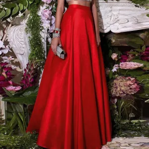 Formal Chic Red Floor Length Skirts For Women To Formal Party Taffeta Long Skirts Fashion Zipper Style Custom Made
