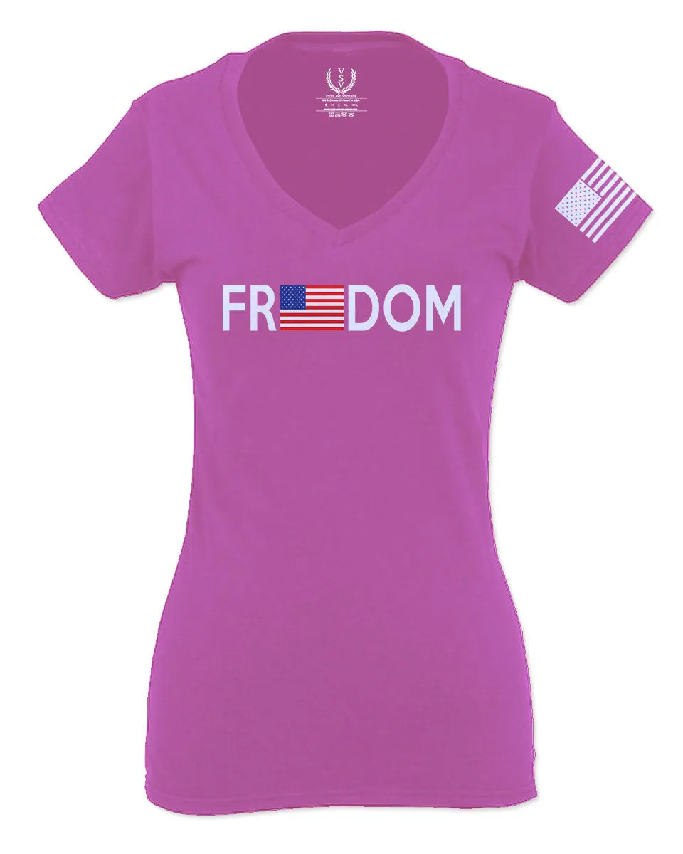Freedom Grunt Proud American Flag Military Armour US USA For Women V neck fitted T Shirt