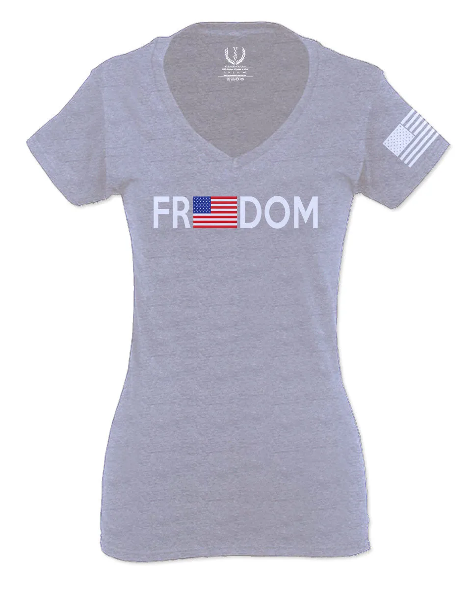 Freedom Grunt Proud American Flag Military Armour US USA For Women V neck fitted T Shirt
