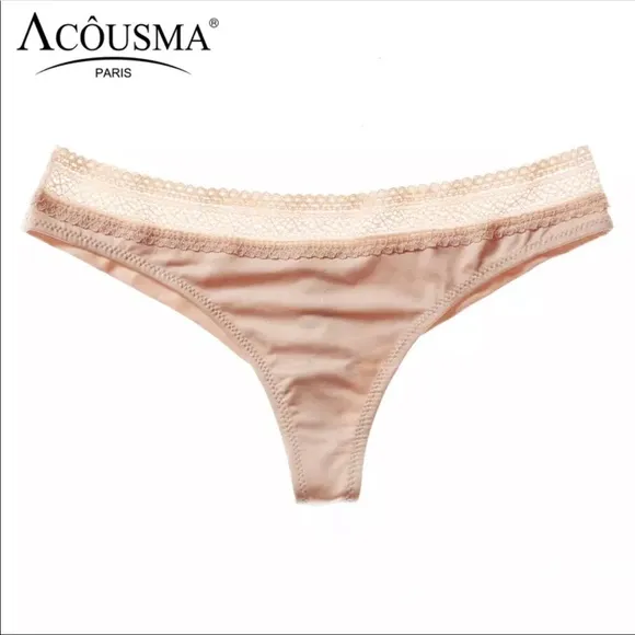 French ACOUSMA Paris Women Satin Sexy Back Thongs Panty Underwear Seamless Thong