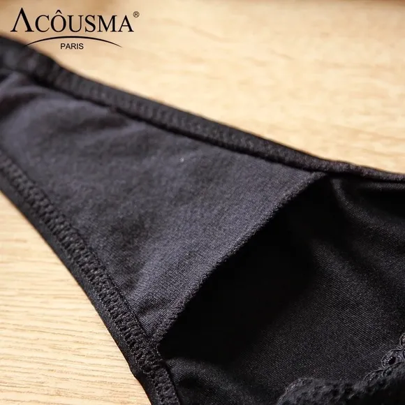 French ACOUSMA Paris Women Satin Sexy Back Thongs Panty Underwear Seamless Thong
