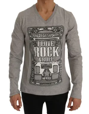 Gray Motive Slim Fit Long Sleeve T-Shirt