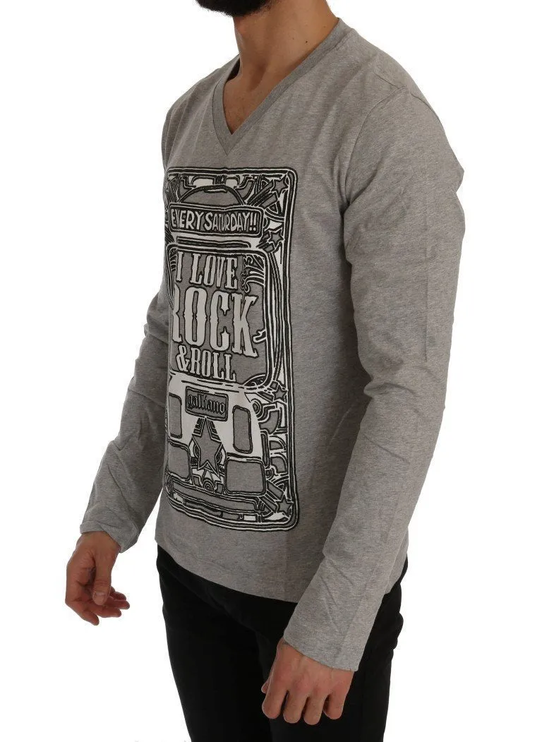 Gray Motive Slim Fit Long Sleeve T-Shirt
