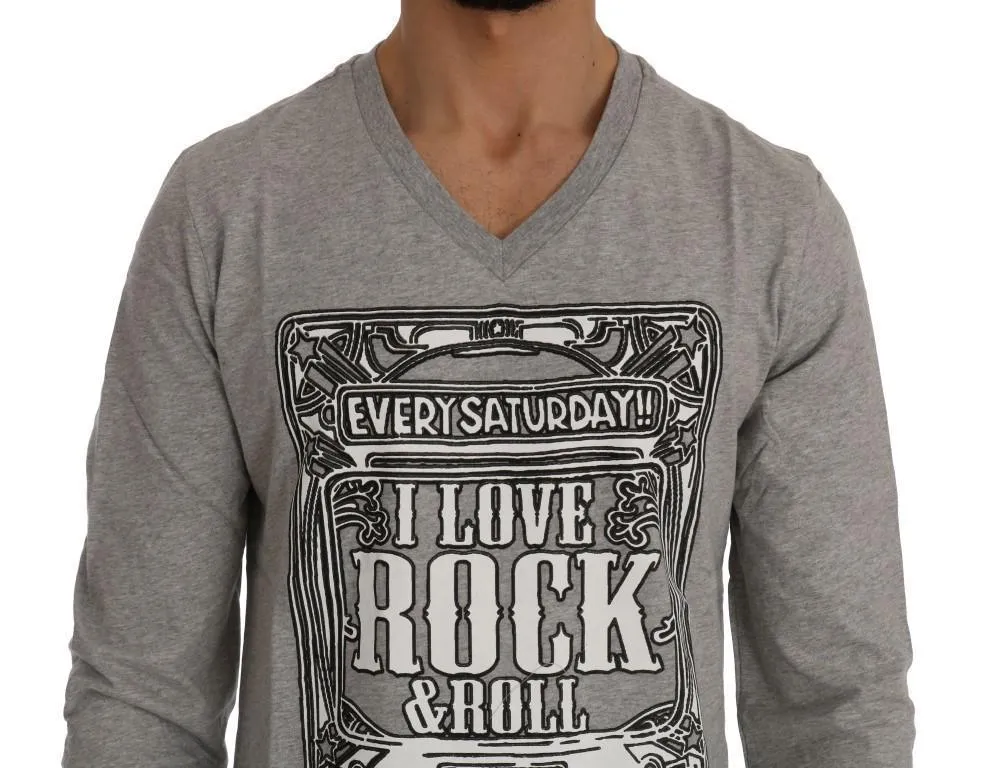 Gray Motive Slim Fit Long Sleeve T-Shirt