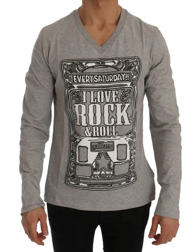 Gray Motive Slim Fit Long Sleeve T-Shirt