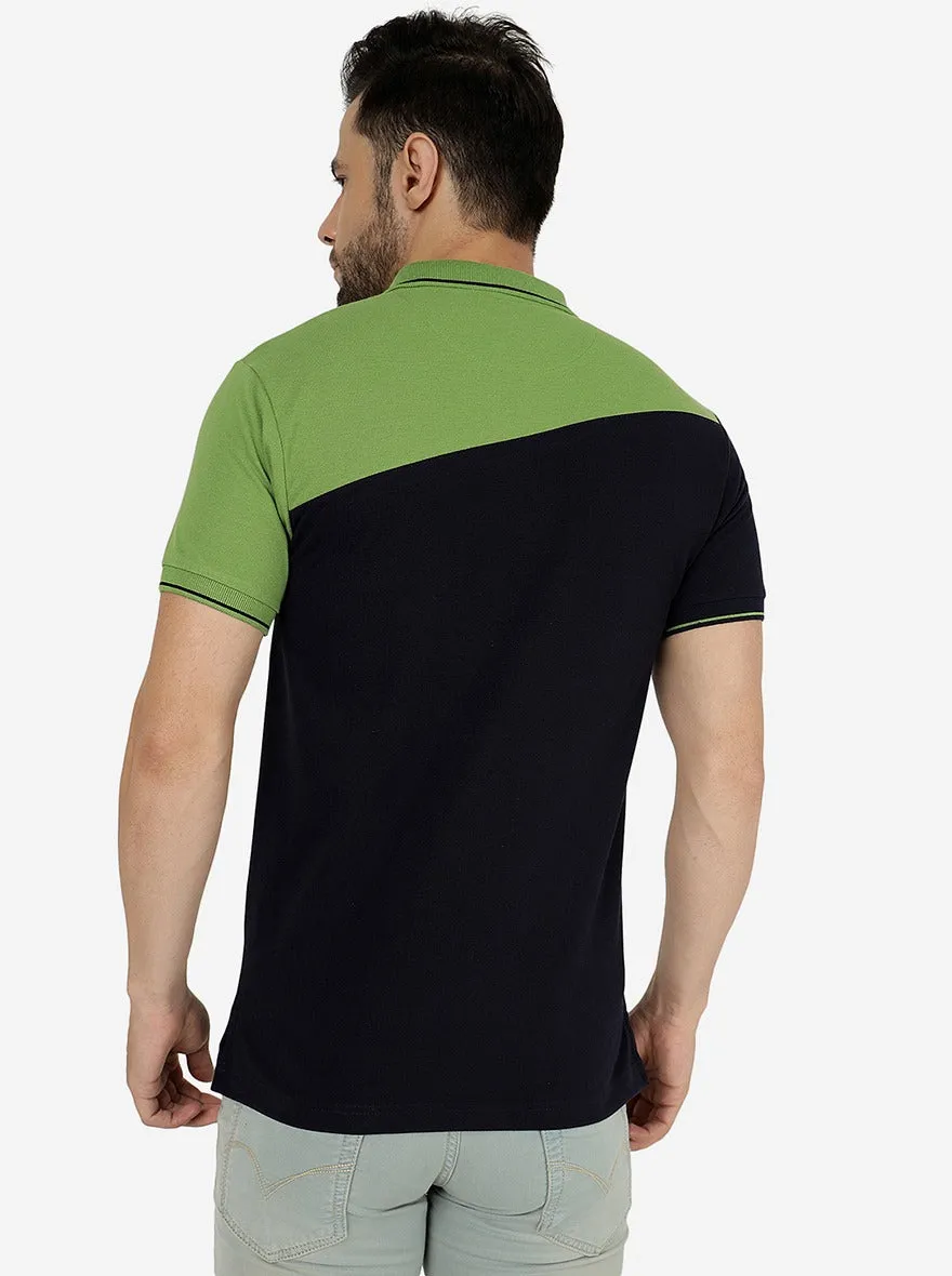 Green & Navy Blue Solid Slim Fit Polo T-Shirt | Greenfibre
