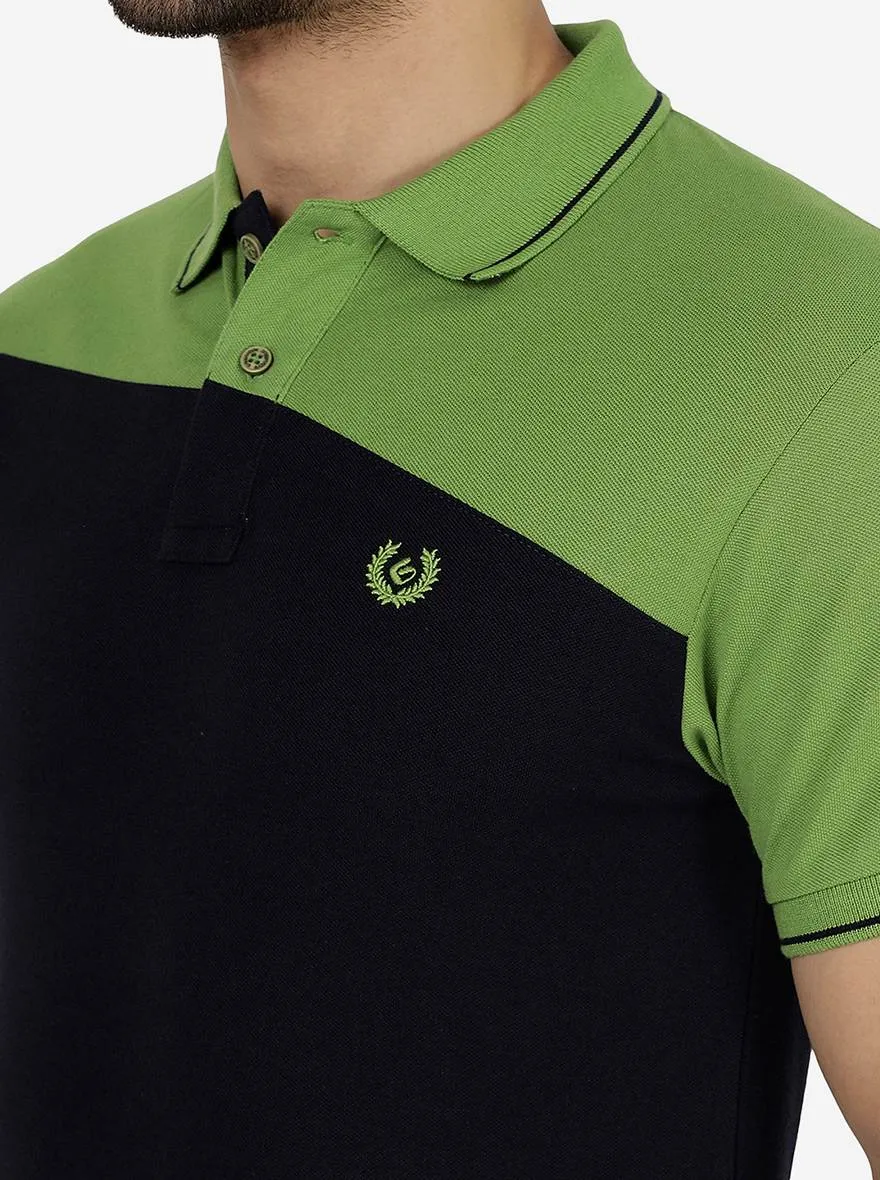 Green & Navy Blue Solid Slim Fit Polo T-Shirt | Greenfibre