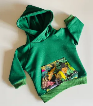 Green Dinosaur Hoodie - 0/3 months