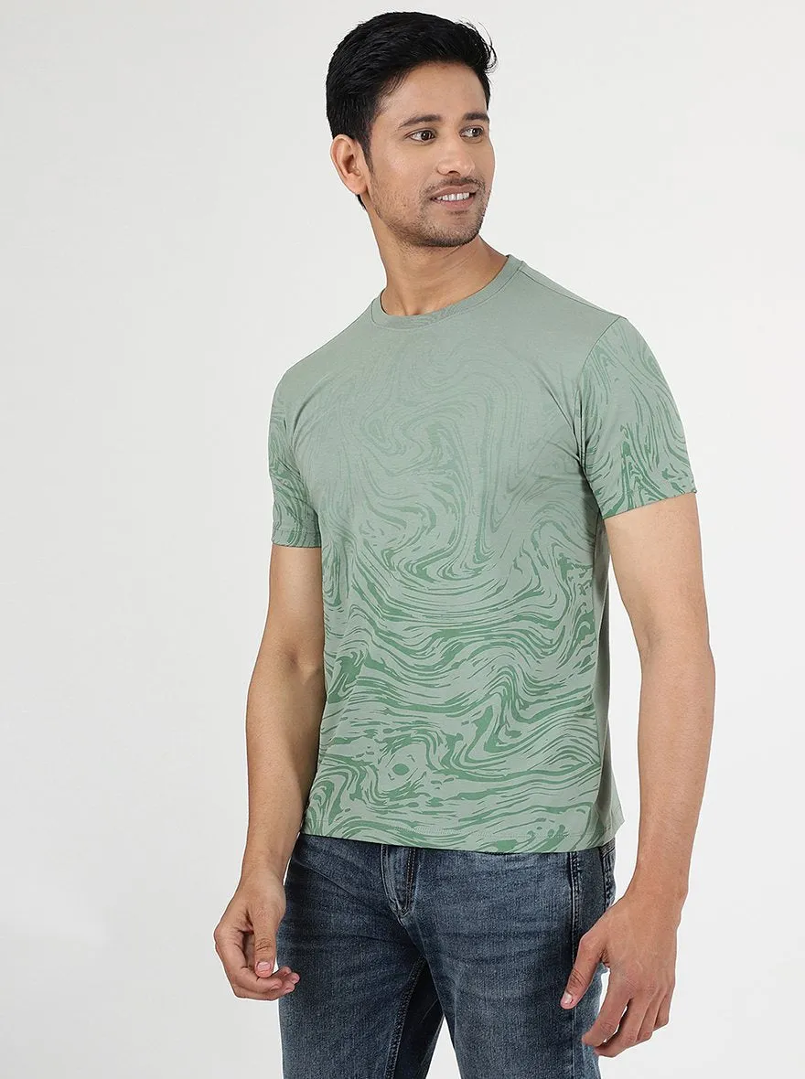 Green Printed Slim Fit T-Shirt | JadeBlue