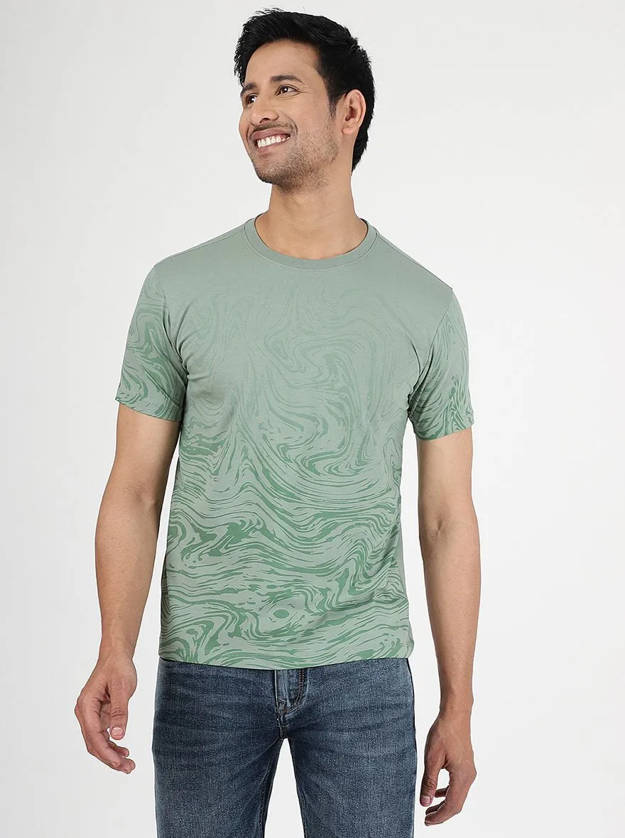 Green Printed Slim Fit T-Shirt | JadeBlue