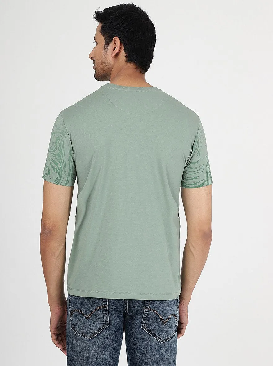 Green Printed Slim Fit T-Shirt | JadeBlue