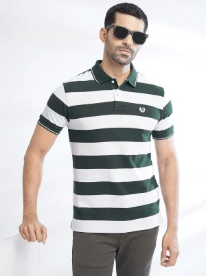 Green Striped Slim Fit Polo T-Shirt | Greenfibre