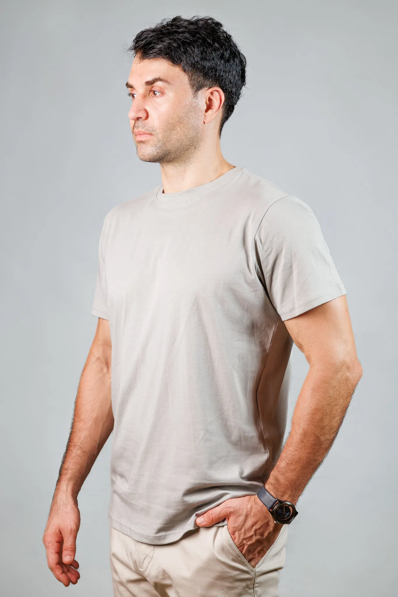 Grey Cotton Crew Neck T-Shirt