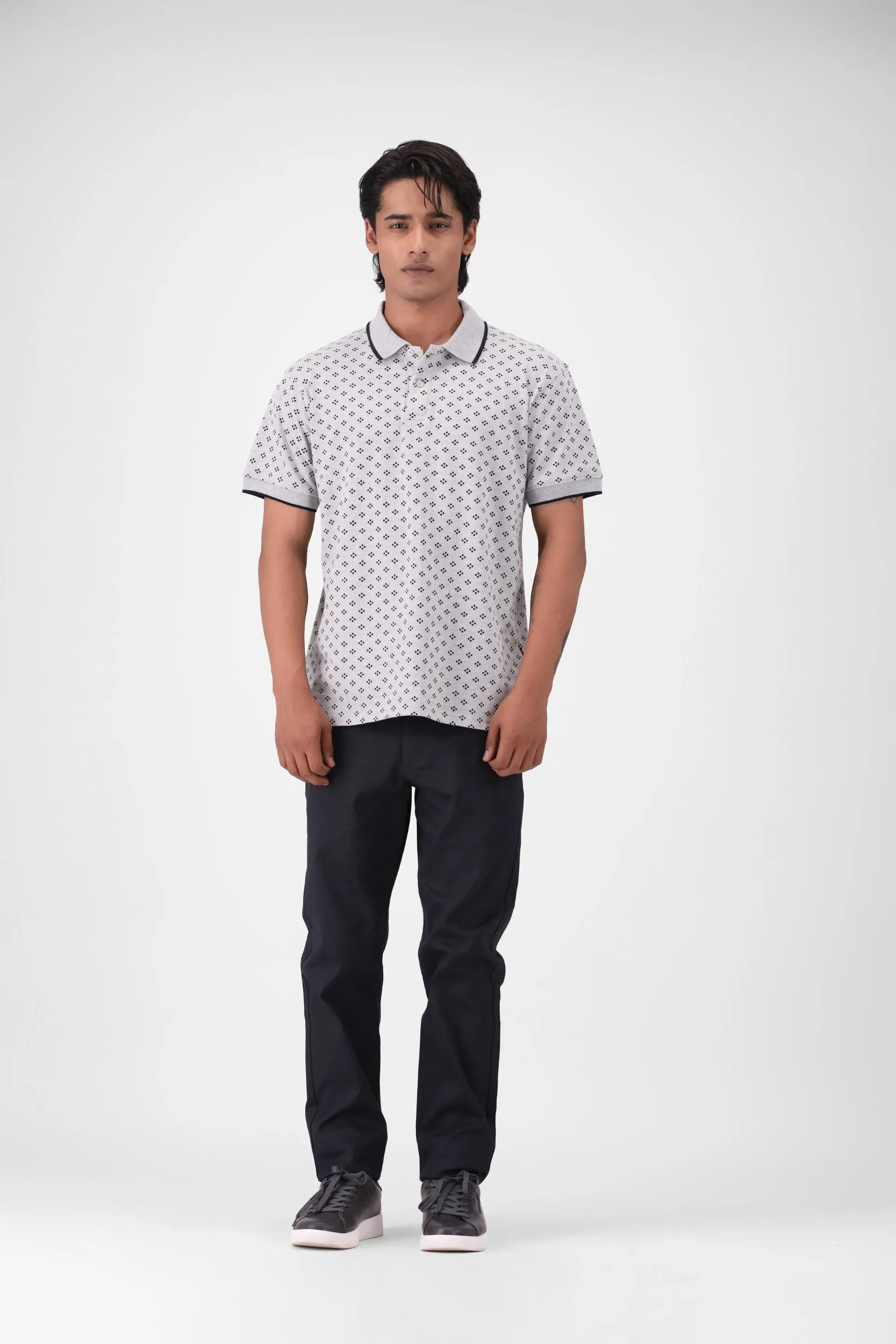 Grey Printed Polo Shirt