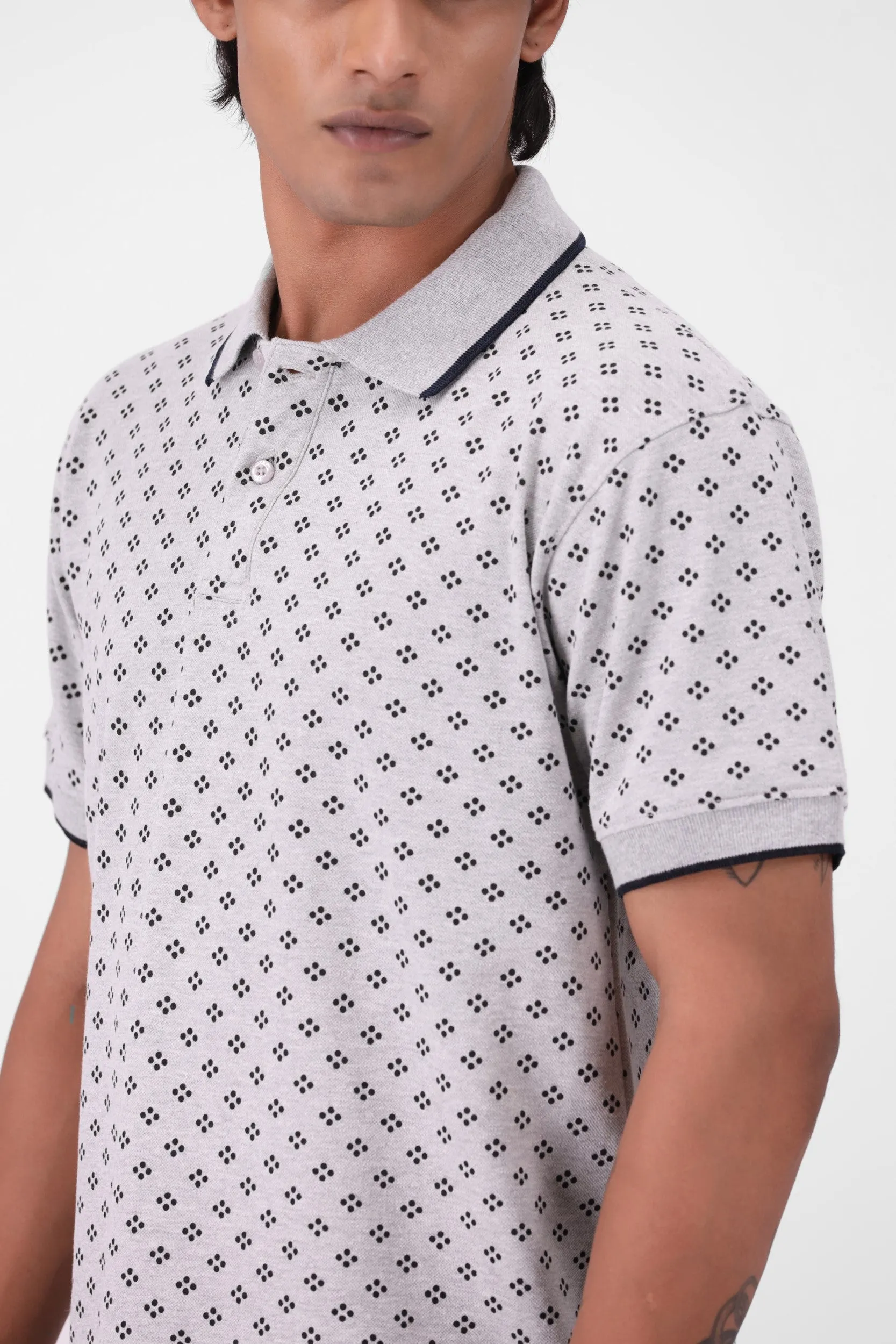 Grey Printed Polo Shirt
