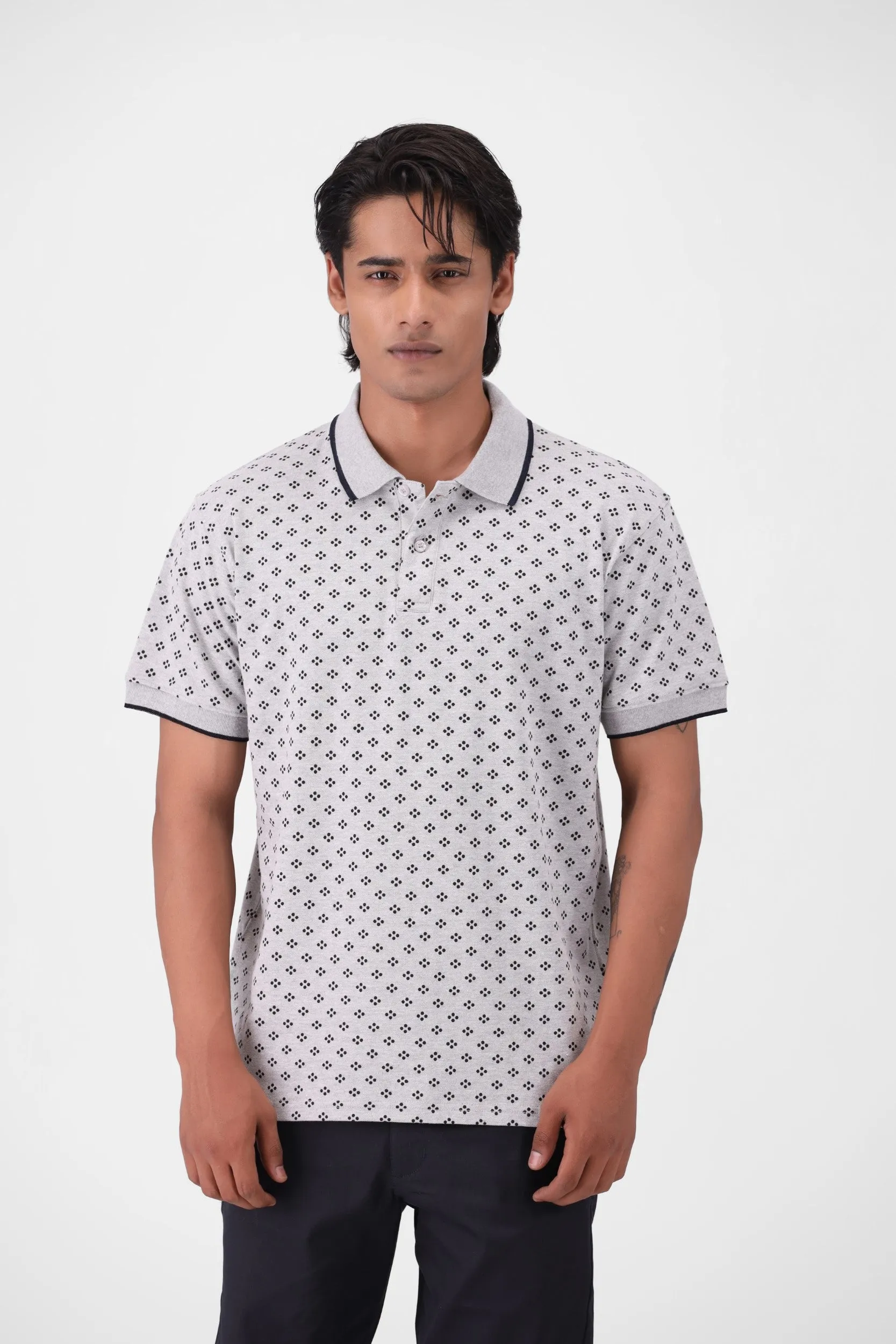 Grey Printed Polo Shirt