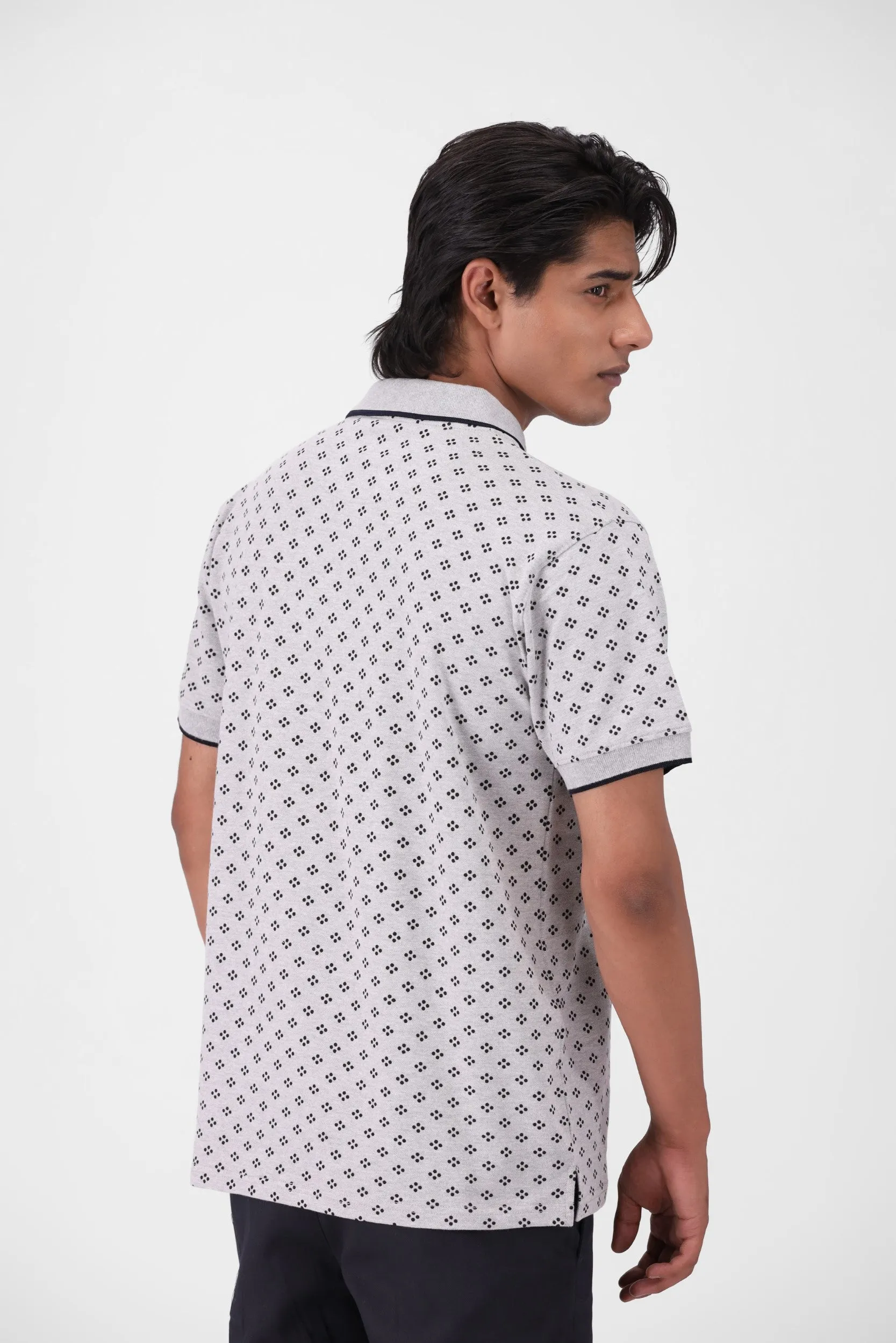 Grey Printed Polo Shirt