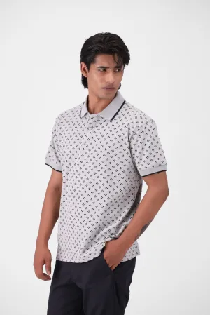 Grey Printed Polo Shirt